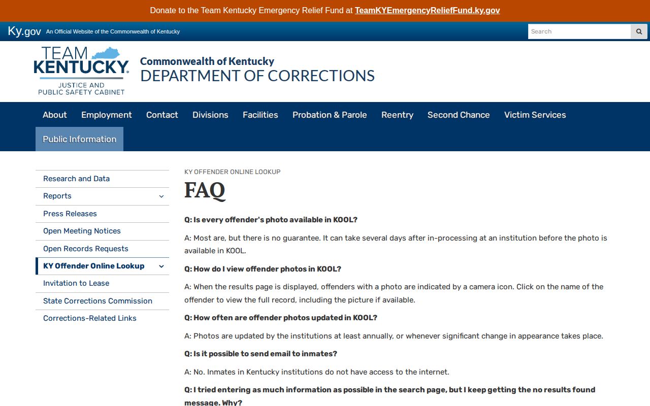 Kentucky KOOL Bell County offender photo and record guidance